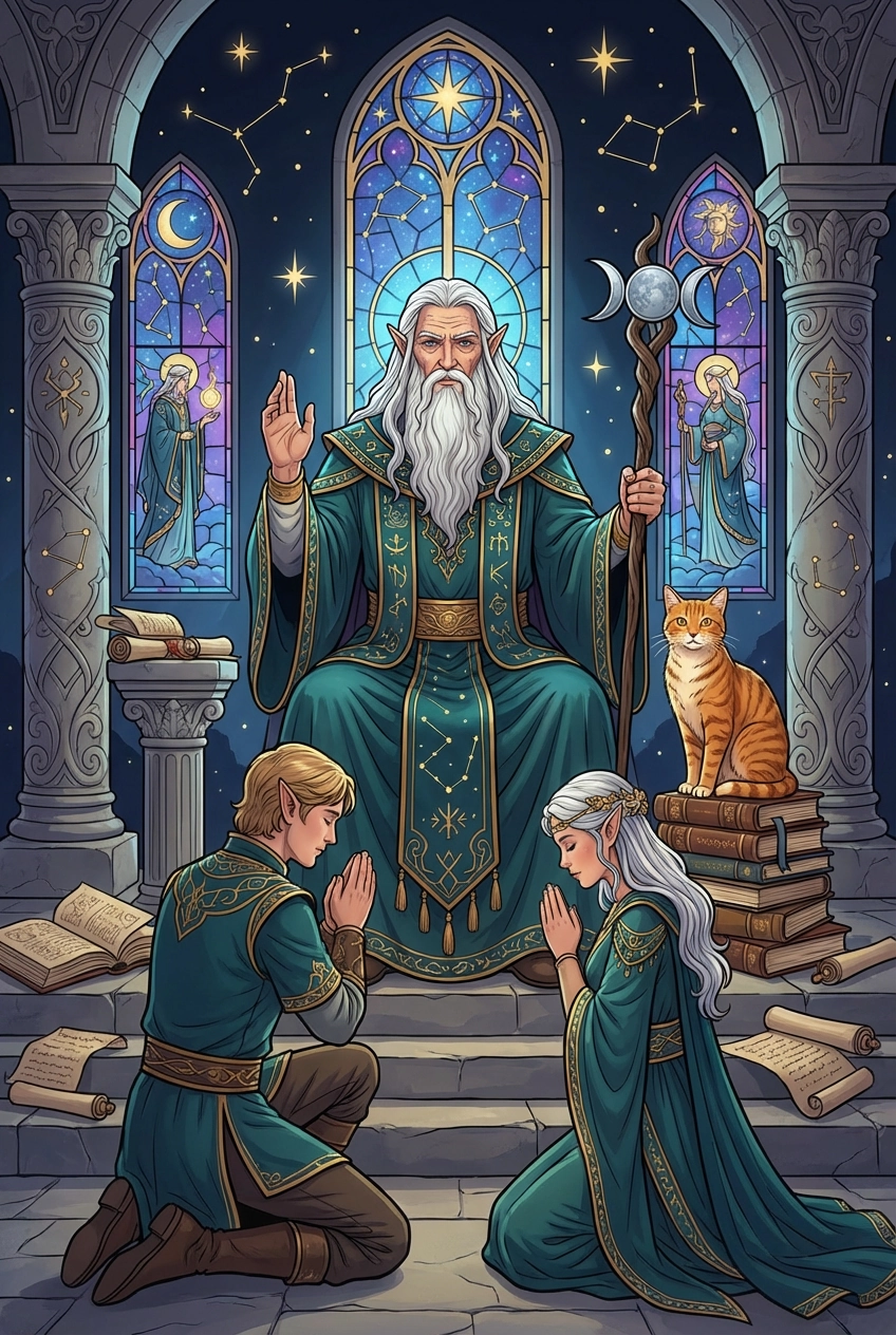 Der Hierophant — Große Arkana, gemalt als Elfenwelt