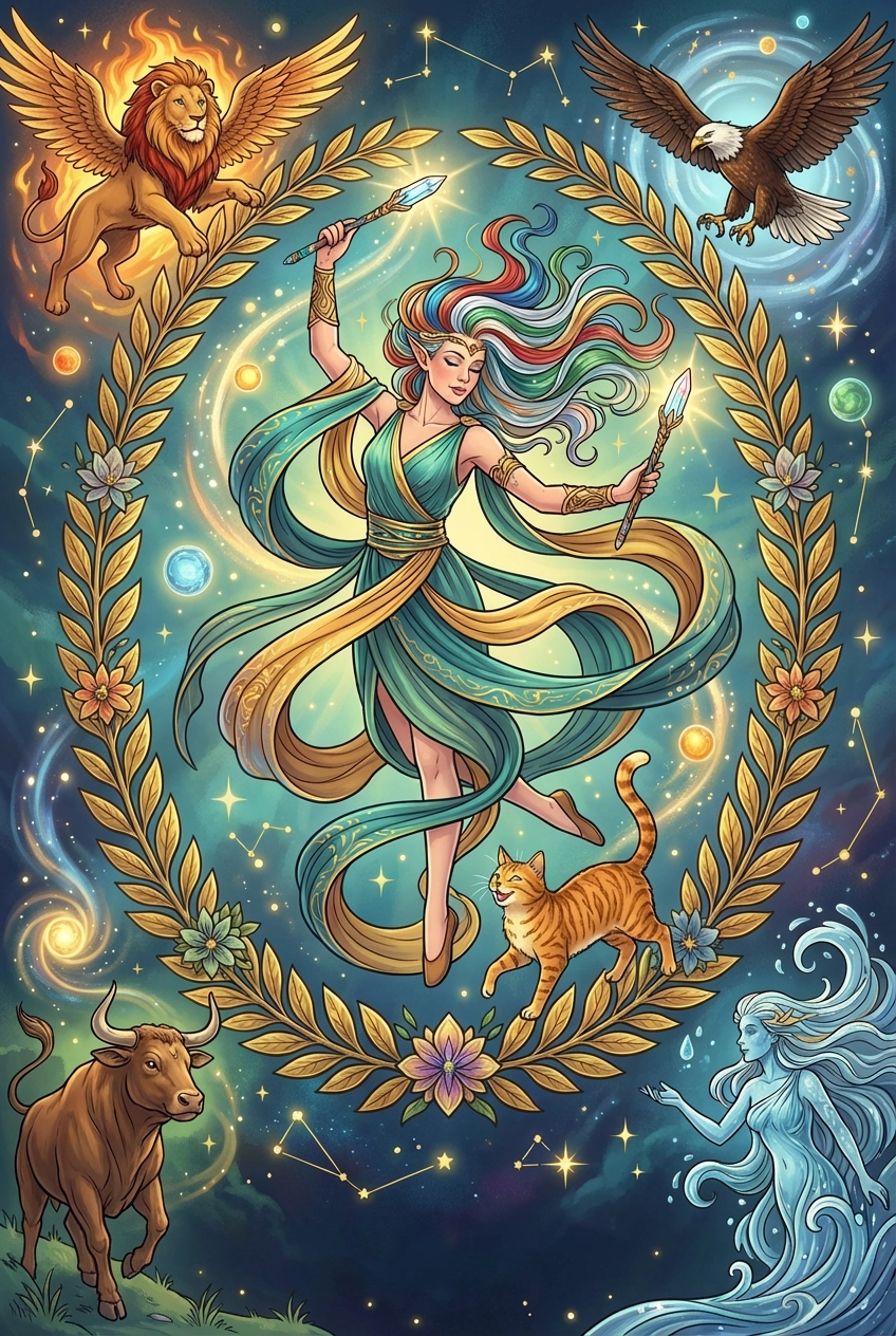Die Welt — Große Arkana, gemalt als Elfenwelt